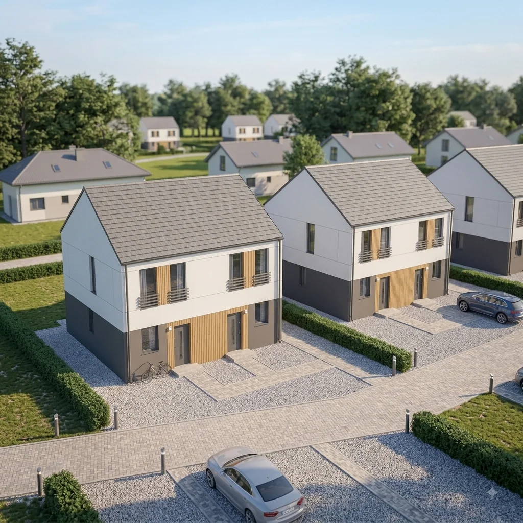 Osiedle domów jednorodzinnych — wizualizacja 3D